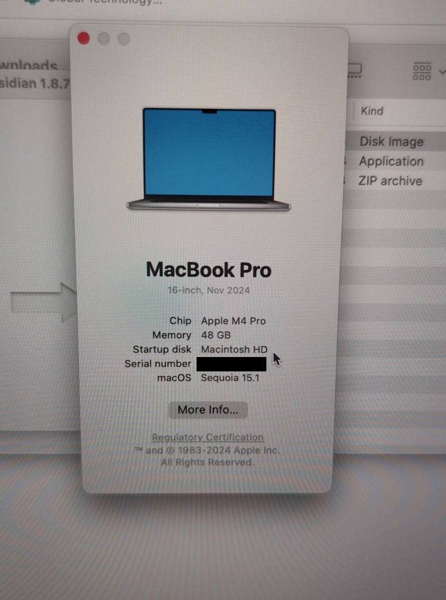 a screenshot of the MacOS About Device prompt showing 48GB RAM