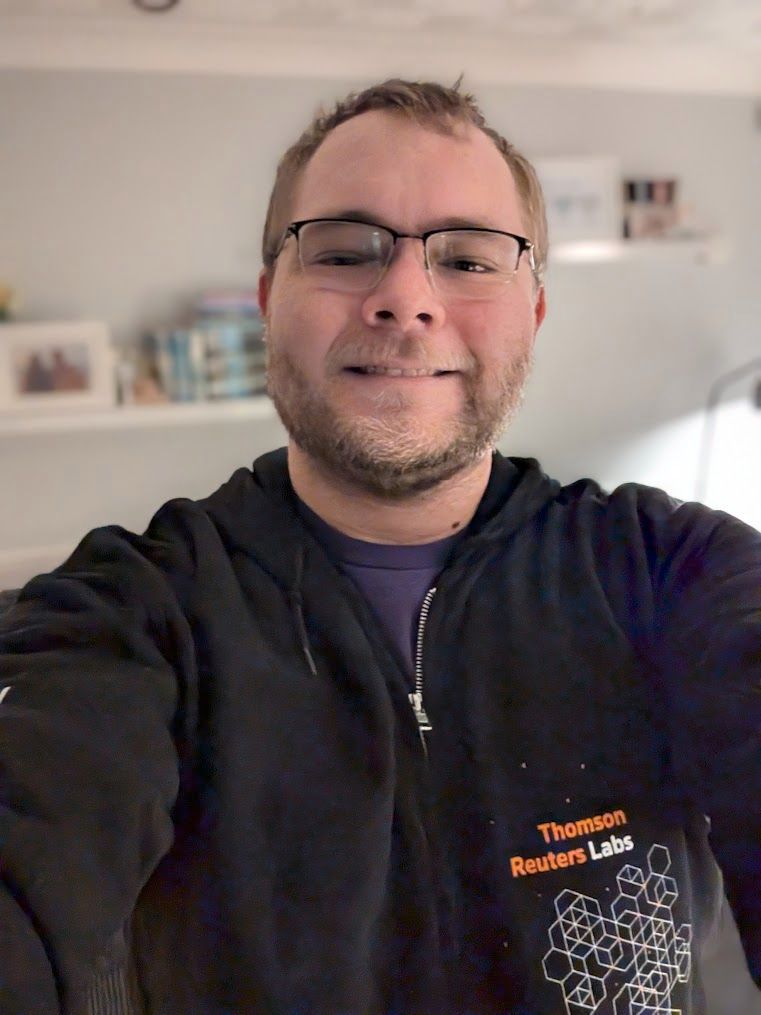 James taking a selfie sporting the TR Labs hoodie